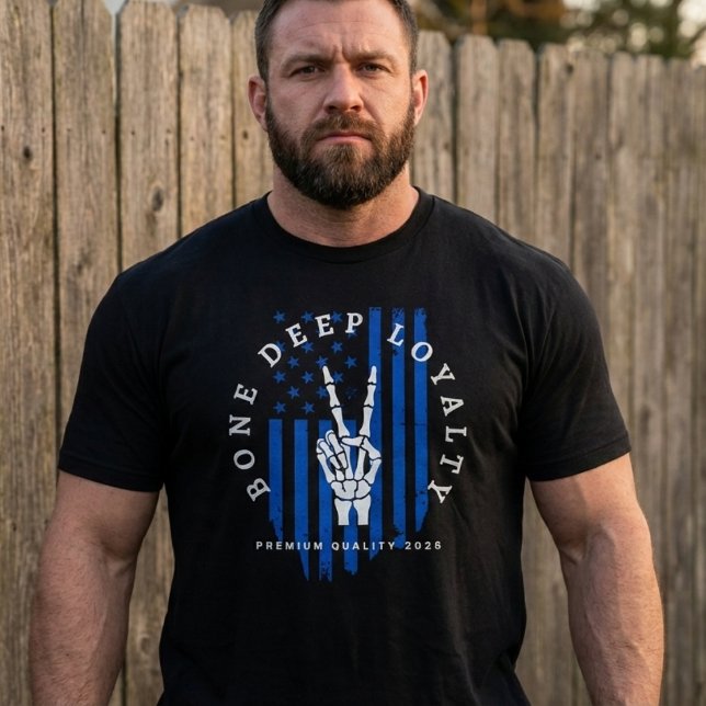 Bone Deep Loyalty Skeleton Hand USA Flag T-Shirt (Skapare uppladdad)