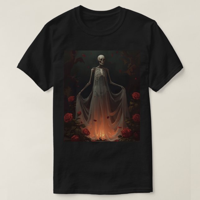 Bone girl wearing a wedding dress in a forest  t shirt (Design framsida)