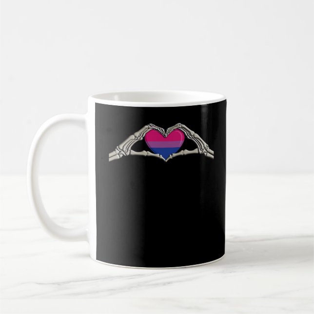 Bone Händer Heart Bisexual Goth Kaffemugg (Vänster)
