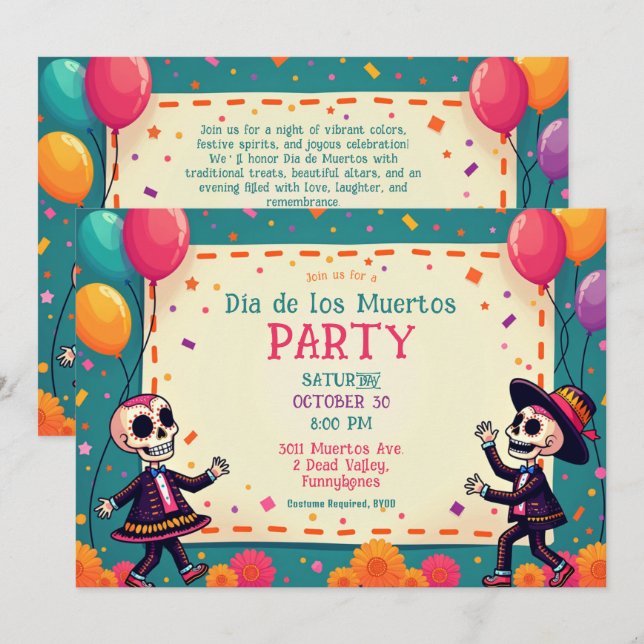 💀 Bone till Fiesta Inbjudningar (Fram/baksida)