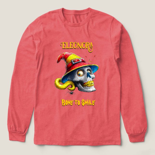 Bone to Smile Funny Wizard Skull Red Gult T Shirt (Design framsida)