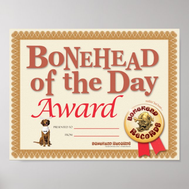 Bonehead Award Certificate Poster (Framsidan)