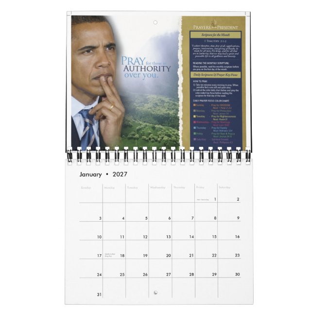 Böner för presidentkalendern (officiellen) kalender (Jan 2027)