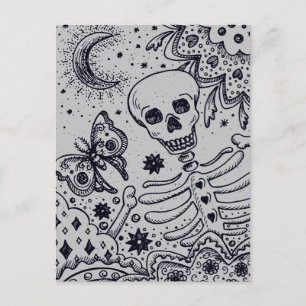 BONER I GARDEN SKELETON, FOLK ART MÅNE HELG VYKORT