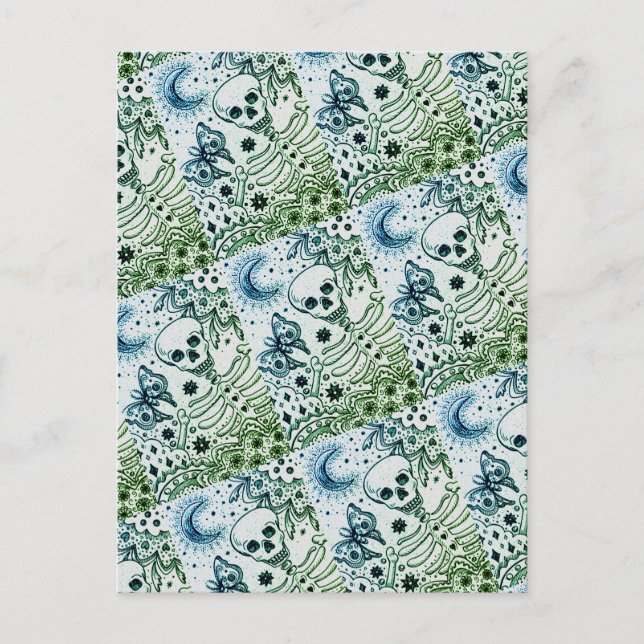 BONER I GARDEN SKELETON, FOLK ART MÅNE HELG VYKORT (Framsida)