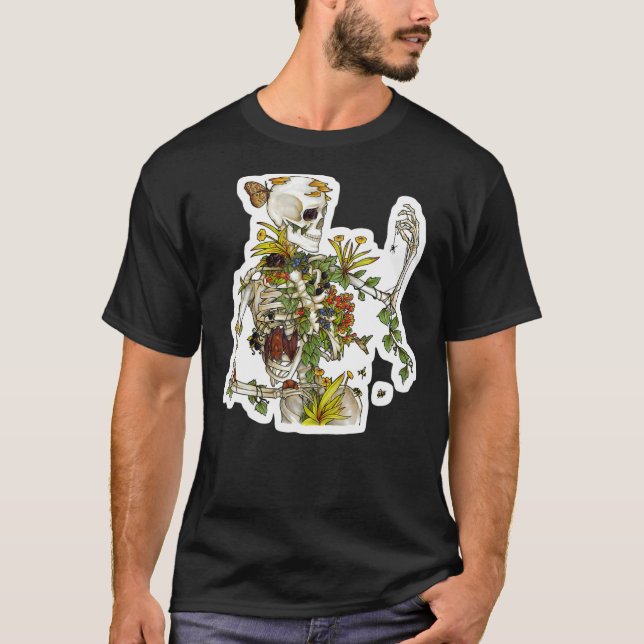 Bones and Botany Skeleton Plants botaniska T Shirt (Framsida)