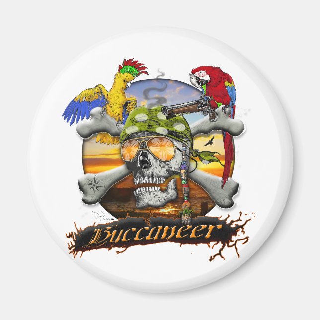 Bones Pirat Parrots Skull och Kor Magnet (Framsidan)