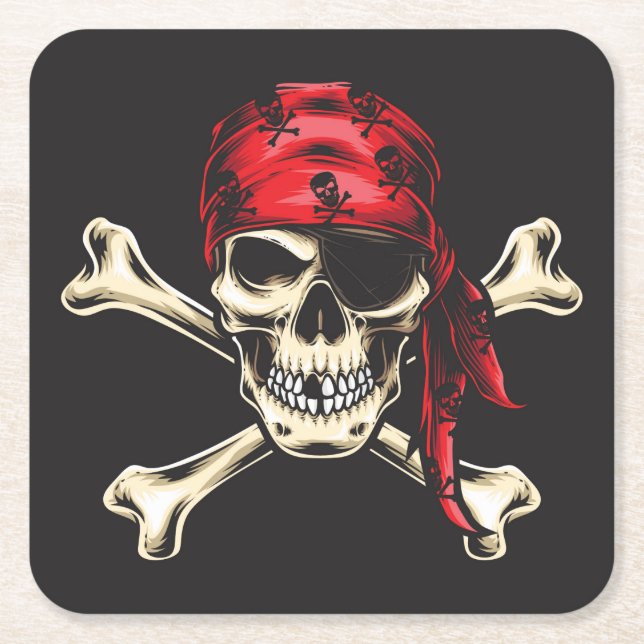 Bones Pirat Skull och Kor Underlägg Papper Kvadrat (Framsidan)