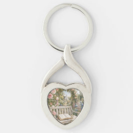 Böneträdgårdsbänk Kapell Vattenfärg Twisted Heart Silverfärgad Nyckelring