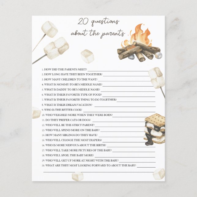 Bonfire babydusch - 20 frågor om förälder (Framsida)