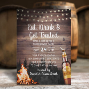 Bonfire & Beer Rustic Forest Thanksgiving Inbjudningar