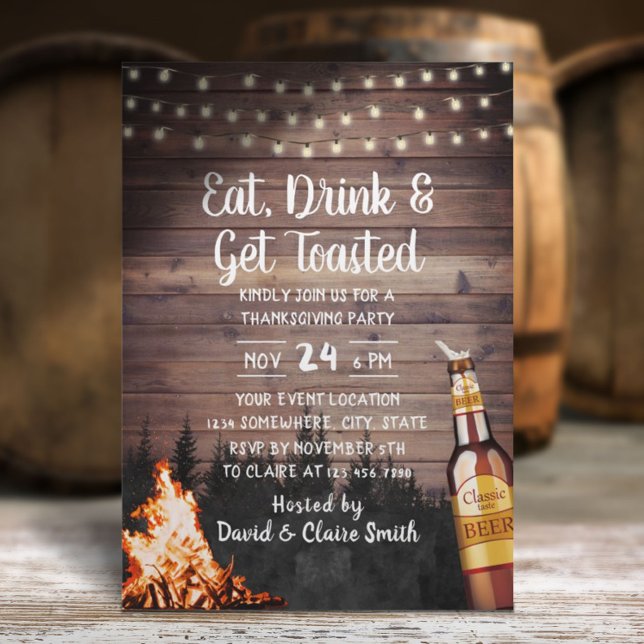 Bonfire & Beer Rustic Forest Thanksgiving Inbjudningar (Skapare uppladdad)