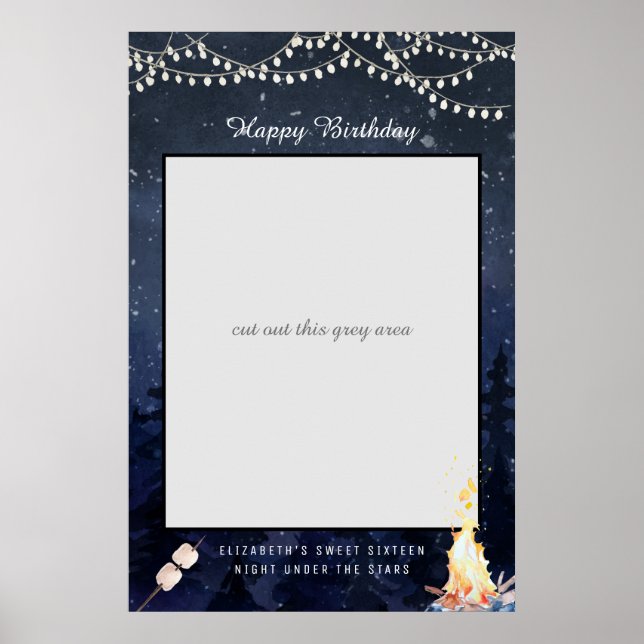 Bonfire Camping | Fotoprop-tecken för födelsedag Poster (Framsidan)