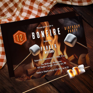 Bonfire Marshmallow Roast 12:e Födelsedagsfest Inbjudningar