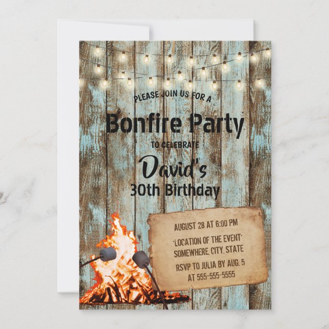 Bonfire Party Rustic String Light Barn Birthday Inbjudningar (Framsida)