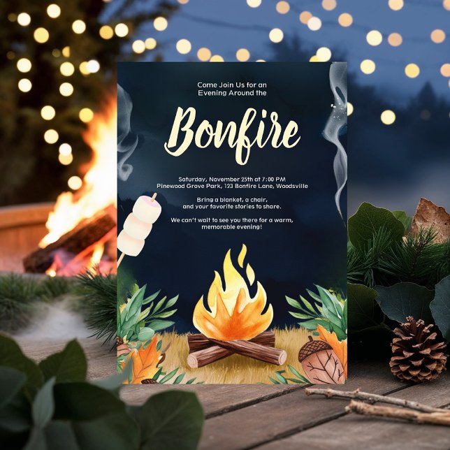 Bonfire Rusting Outdoor Night Himmel Fall Winter Inbjudningar (Skapare uppladdad)