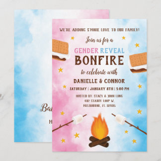 Bonfire S mer Kärlek Baby Gender Reveal bjudan Inbjudningar