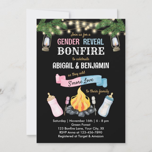 Bonfire S more Baby Gender Reveal Call-inbjudan sa Inbjudningar (Framsida)