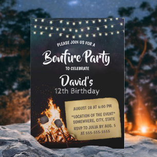 Bonfire & S Mores Camping Födelsedagsfest Inbjudningar