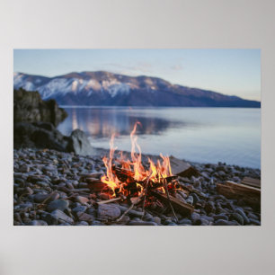 Bonfire Sjö Beach Nature Wall Poster