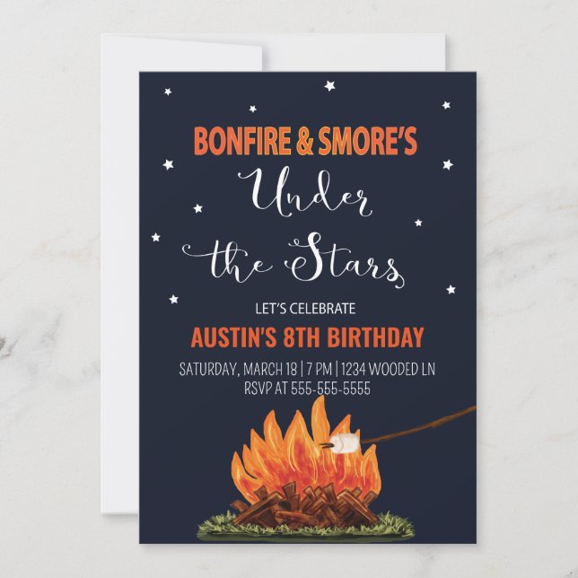Bonfire & Smore's Birthday bjudande Inbjudningar (Framsida)