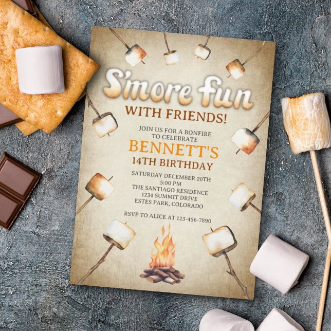 Bonfire Smores Birthday-inbjudan Inbjudningar (Skapare uppladdad)