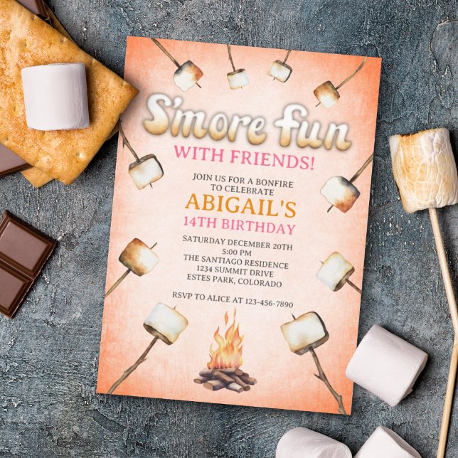 Bonfire Smores Birthday-inbjudan Inbjudningar (Skapare uppladdad)