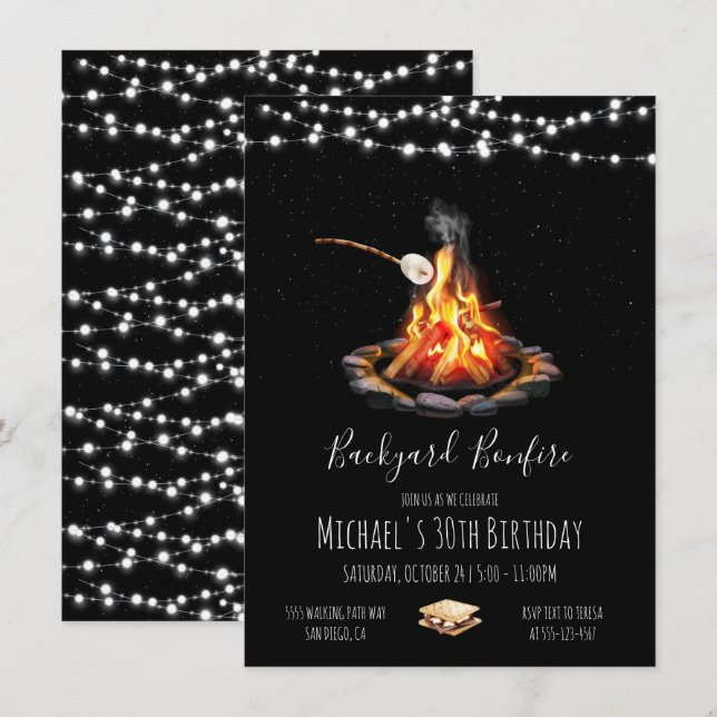 Bonfire-sträng på bakgården i ljus inbjudningar (Fram/baksida)