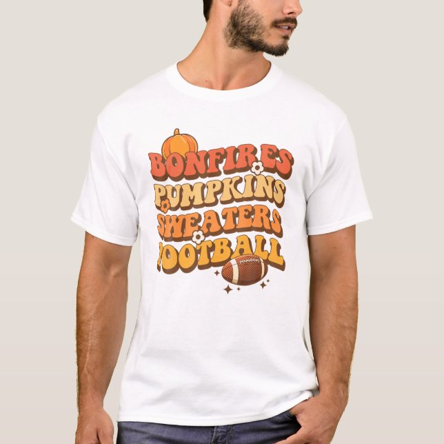 Bonfire Sweaters Pumpkins Football Retro Fall Tha T Shirt (Framsida)