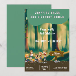 Bonfire Woodland camping utomhus födelsedagsfest Inbjudningar