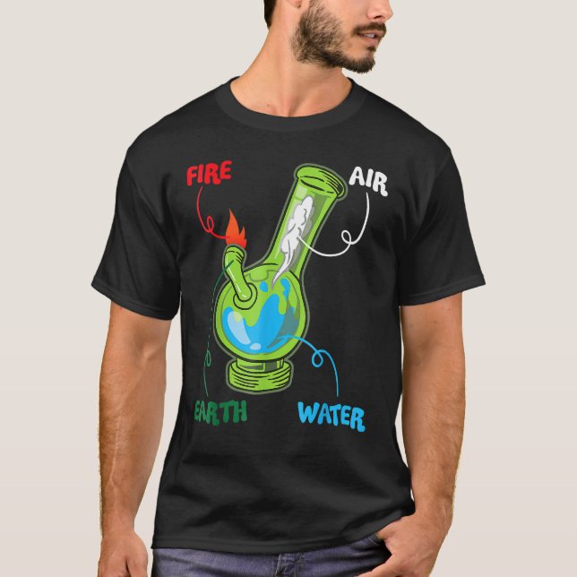 Bong Inslag Fire Vatten Earth Luft Thc Ogräs Smoki T Shirt (Framsida)