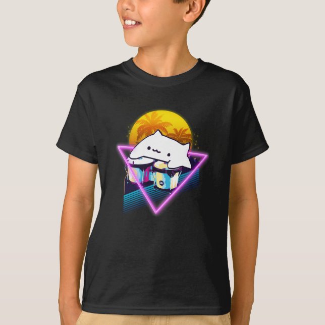Bongo Cat Retro 80s Vaporwave Outrun Stil T Shirt (Framsida)