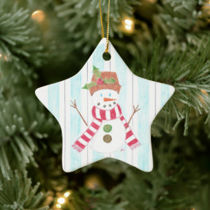 Bonhomme de neige julgransprydnad keramik