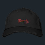 Bonita Black Old English Womens Broderad Keps<br><div class="desc">Bonita Black Old English Women's Embroied Baseball Cap</div>