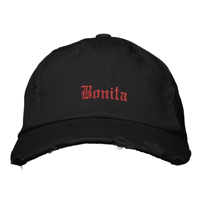 Bonita Black Old English Womens Broderad Keps (Framsida)