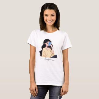 Bonjour Aesthetic Girl Selfie Illustration T Shirt