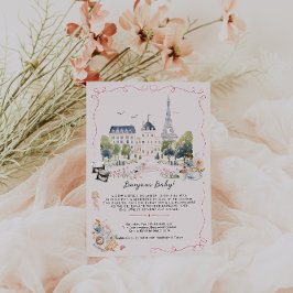 Bonjour Baby! Parisian Watercolor Baby Shower Inbjudningar