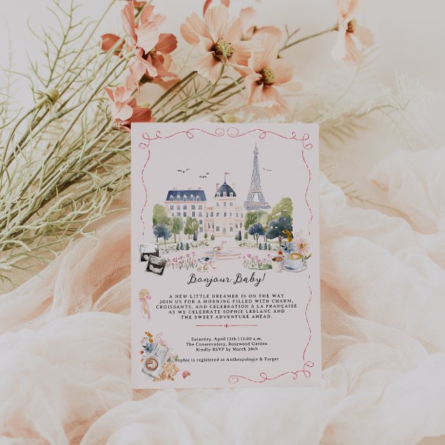 Bonjour Baby! Parisian Watercolor Baby Shower Inbjudningar (Skapare uppladdad)