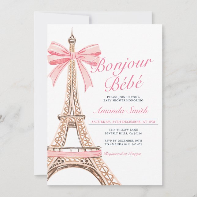 Bonjour Baby Shower Fransk Baby Shower-inbjudan Inbjudningar (Framsida)