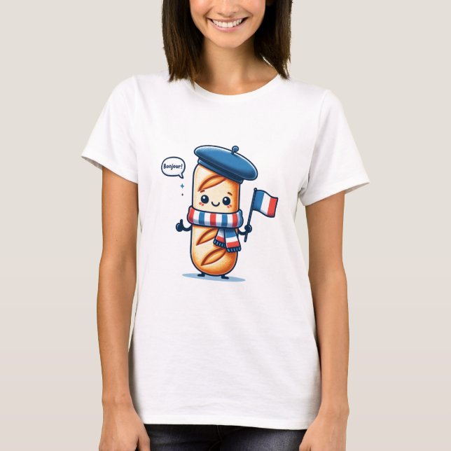 Bonjour Baguette - Charming Fransk Thmet T Shirt (Framsida)