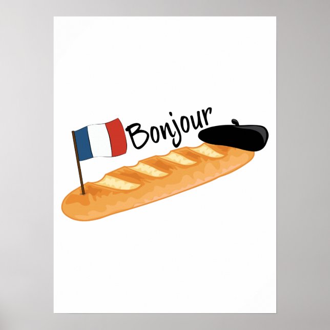 Bonjour Baguette - Lustigt Fransk Food Poster (Framsidan)