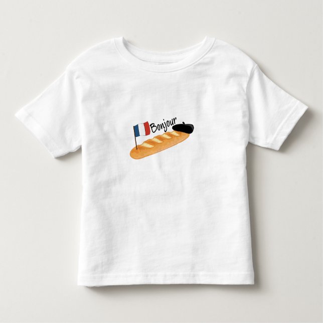 Bonjour Baguette - Lustigt Fransk Food T Shirt (Framsida)