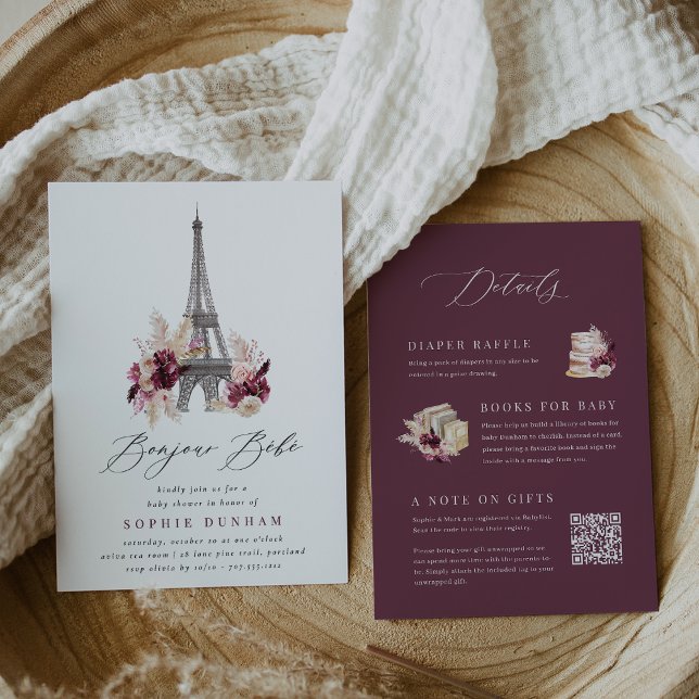 Bonjour Bébé alla i en babystövel i Paris Inbjudningar (Skapare uppladdad)