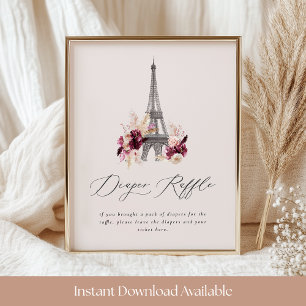 Bonjour Bébé Baby Shower Diaper Raffle Sign Poster
