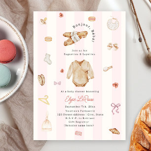 Bonjour Bébé Baguettes Layettes Fransk Baby Shower Inbjudningar
