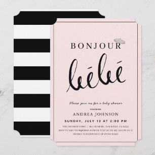 Bonjour Bebe Beret Modern Rosa Girl Baby Shower Inbjudningar