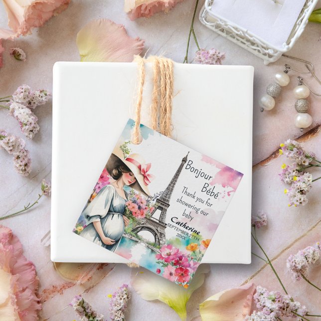 Bonjour Bebe Blommigt Eiffel Torn Paris Baby Showe Gåvor Etiketter (Skapare uppladdad)