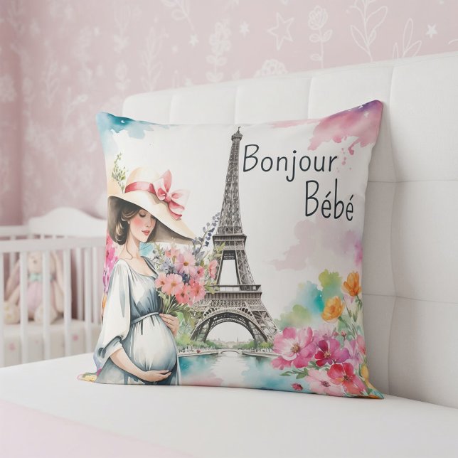 Bonjour Bebe Blommigt Eiffel Torn Paris Baby Showe Kudde (Skapare uppladdad)