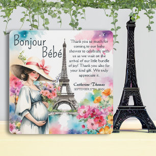 Bonjour Bebe Blommigt Eiffel Torn Paris Baby Showe Tack Kort