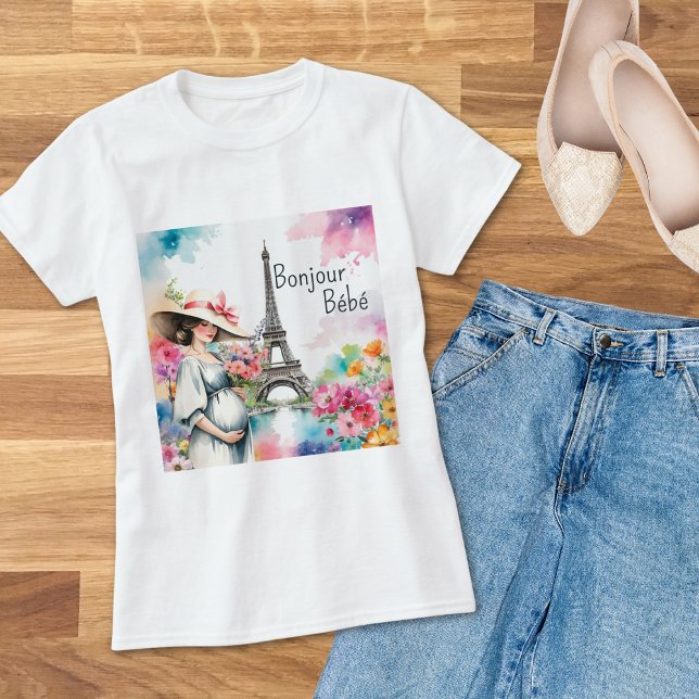 Bonjour Bebe Blommigt Eiffel Torn Paris Mamma skal T Shirt (Skapare uppladdad)